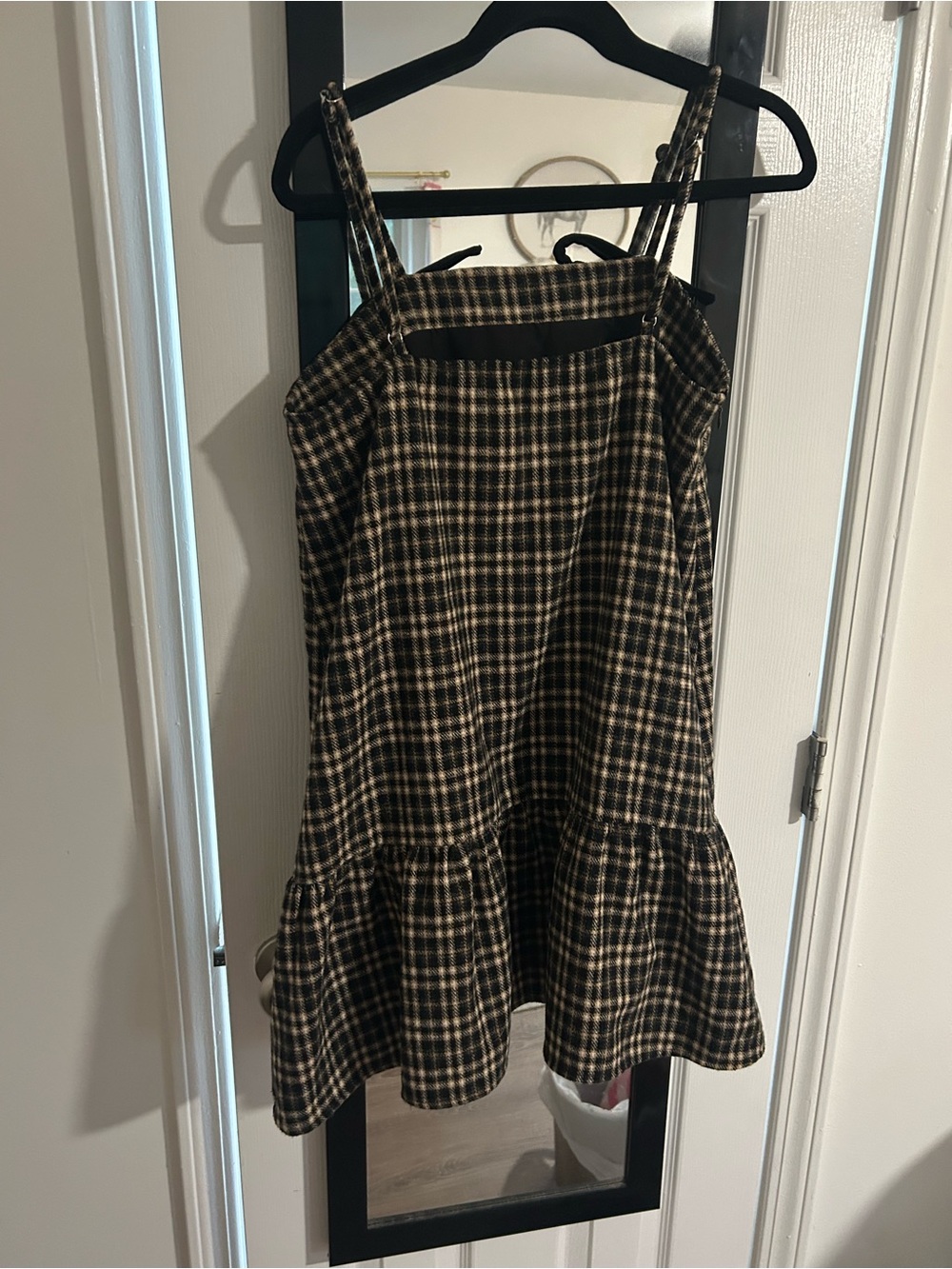 Cider Checked Tie-Strap Mini Dress - Black & Cream - Picture 3 of 4